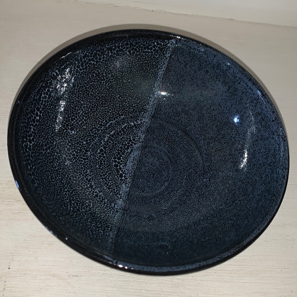 Signed Pottery Bowl Blue